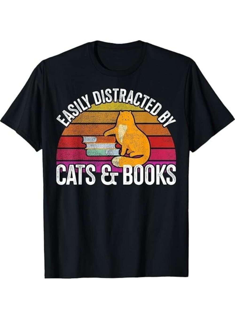 Easily Distracted by Cats & and Books womens large fitted cotton tshirt black - Picture 9 of 9